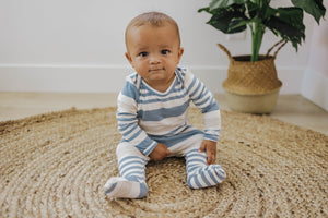 Snuggle Set | Steel Blue, Ivory & Oatmeal Stripe - LITTLEMISSDESSA