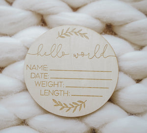 Hello World Birth Announcement Milestone Disc - LITTLEMISSDESSA