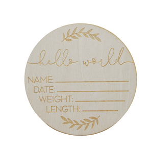 Hello World Birth Announcement Milestone Disc - LITTLEMISSDESSA