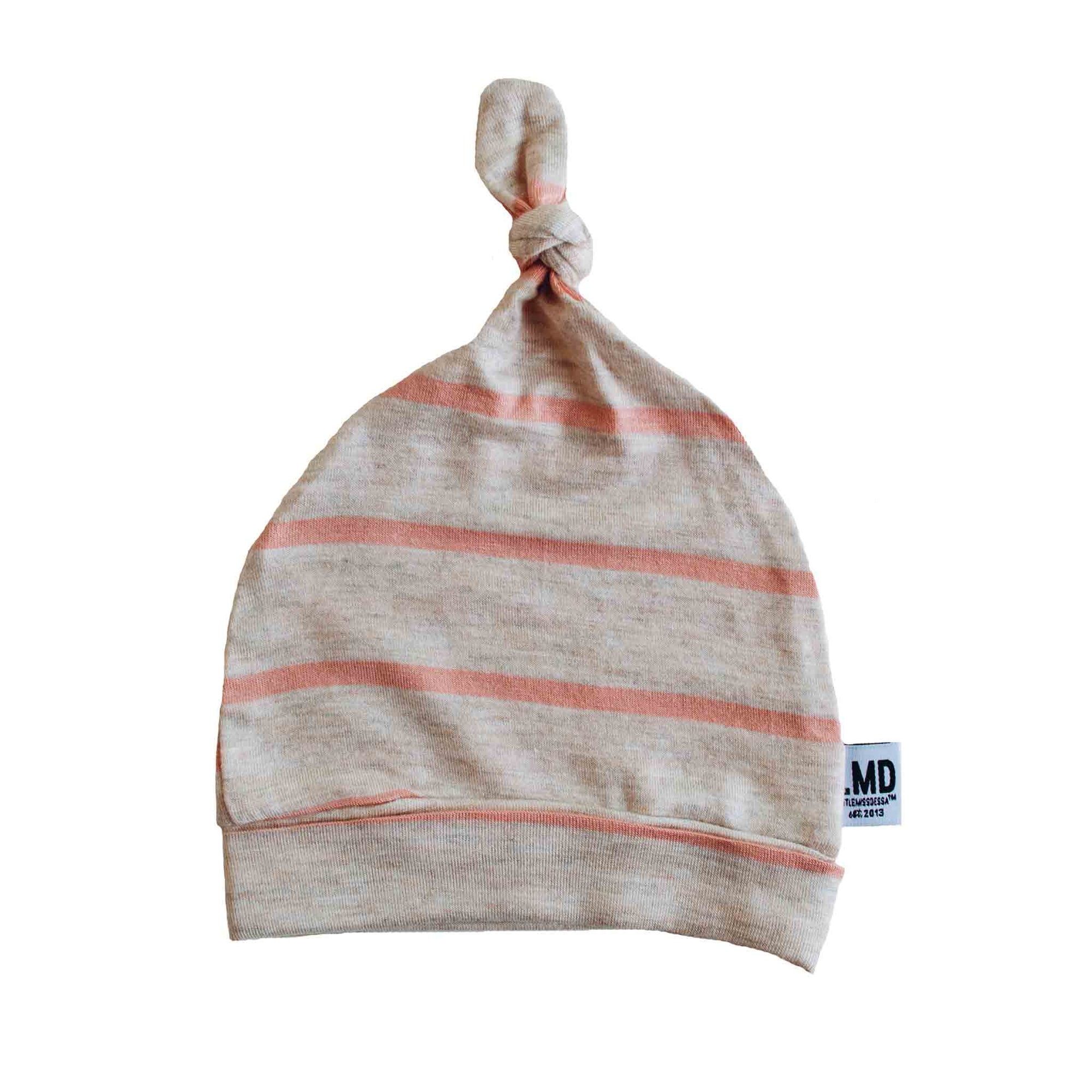 Newborn Baby Knotted Hat | Blush & Oatmeal Stripe - LITTLEMISSDESSA