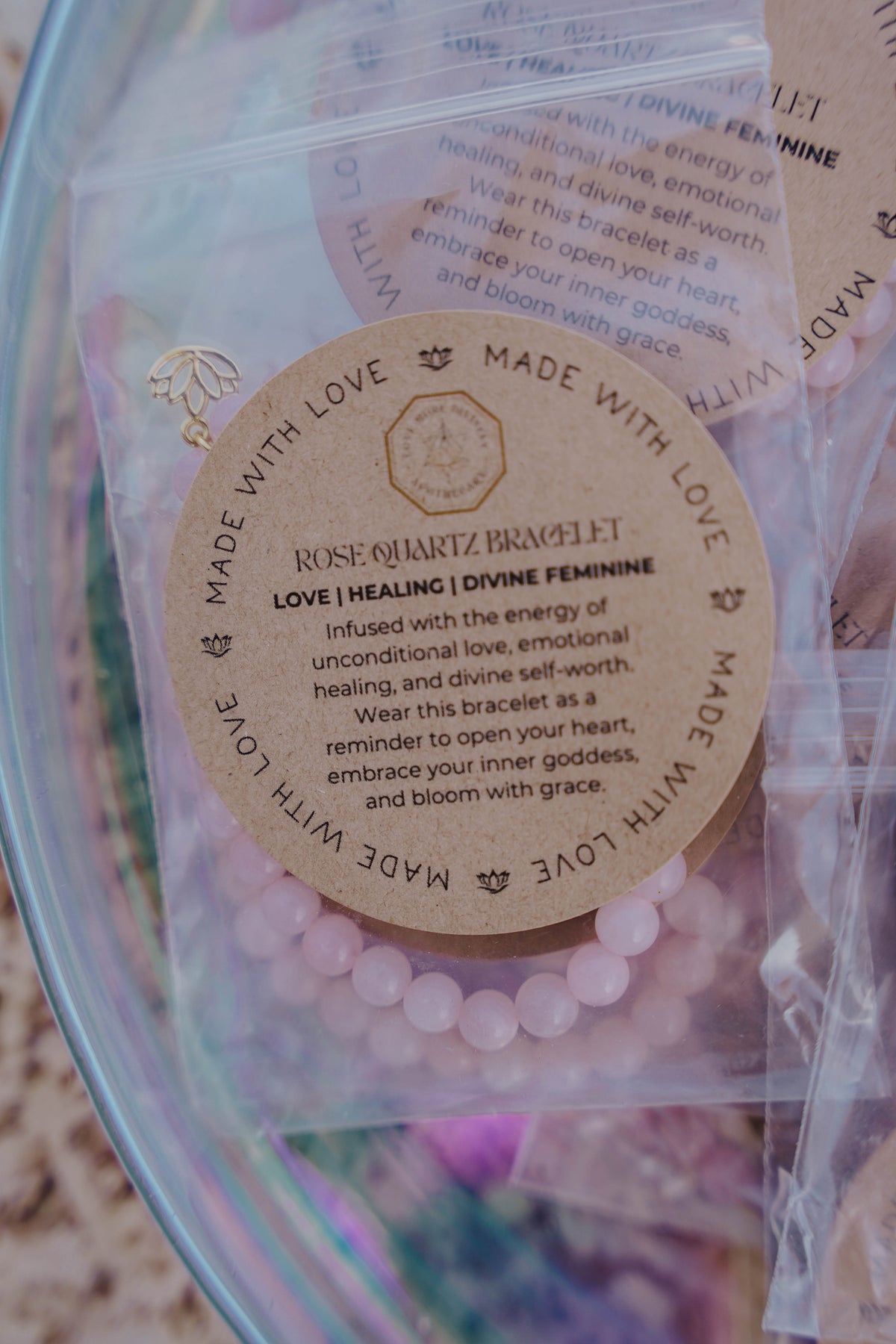 Rose Quartz Crystal Lotus Bracelet - Love More Divinely