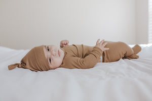 Newborn Baby Knotted Hat | Dark Camel Rib - LITTLEMISSDESSA