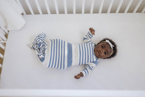 Knotted Gown | Steel Blue, Ivory & Oatmeal Stripe - LITTLEMISSDESSA