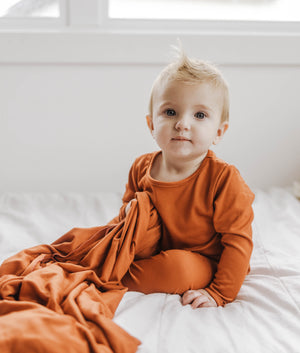 Knit Jersey Swaddle Baby Blanket | Burnt Sienna - LITTLEMISSDESSA