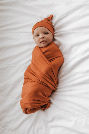 Knit Jersey Swaddle Baby Blanket | Burnt Sienna - LITTLEMISSDESSA
