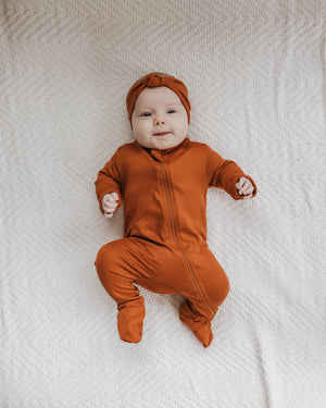 Cozy Zipper Footie Sleeper | Burnt Sienna - LITTLEMISSDESSA