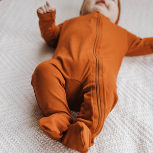 Cozy Zipper Footie Sleeper | Burnt Sienna - LITTLEMISSDESSA