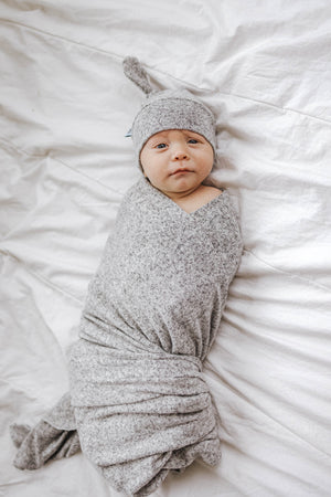 Newborn Baby Knotted Hat | Heather Grey Sweater Knit - LITTLEMISSDESSA