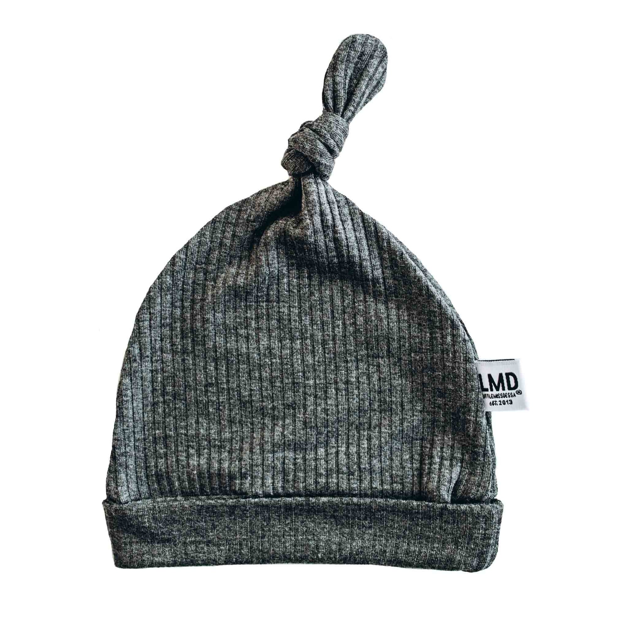 Newborn Baby Knotted Hat | Charcoal Grey Rib - LITTLEMISSDESSA