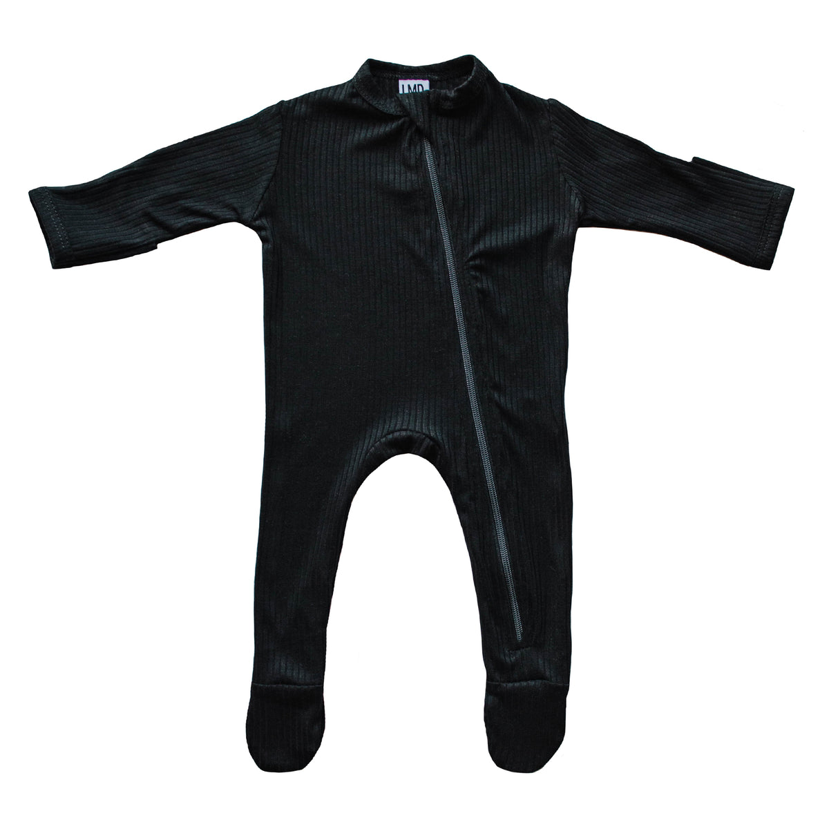 Cozy Zipper Footie Sleeper | Black Rib - LITTLEMISSDESSA