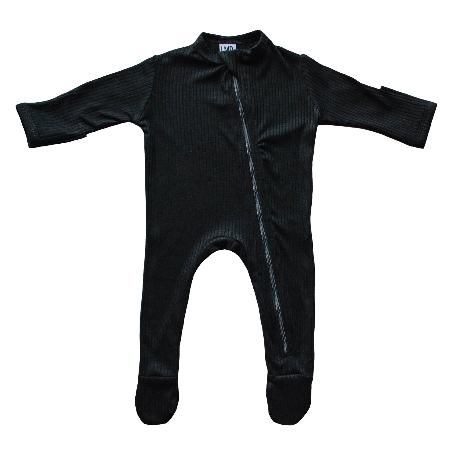 Cozy Zipper Footie Sleeper | Black Rib - LITTLEMISSDESSA
