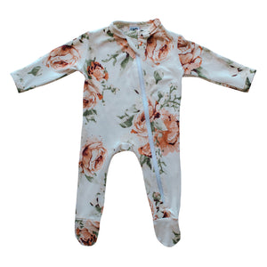 Cozy Zipper Footie Sleeper | Peach Peony - LITTLEMISSDESSA