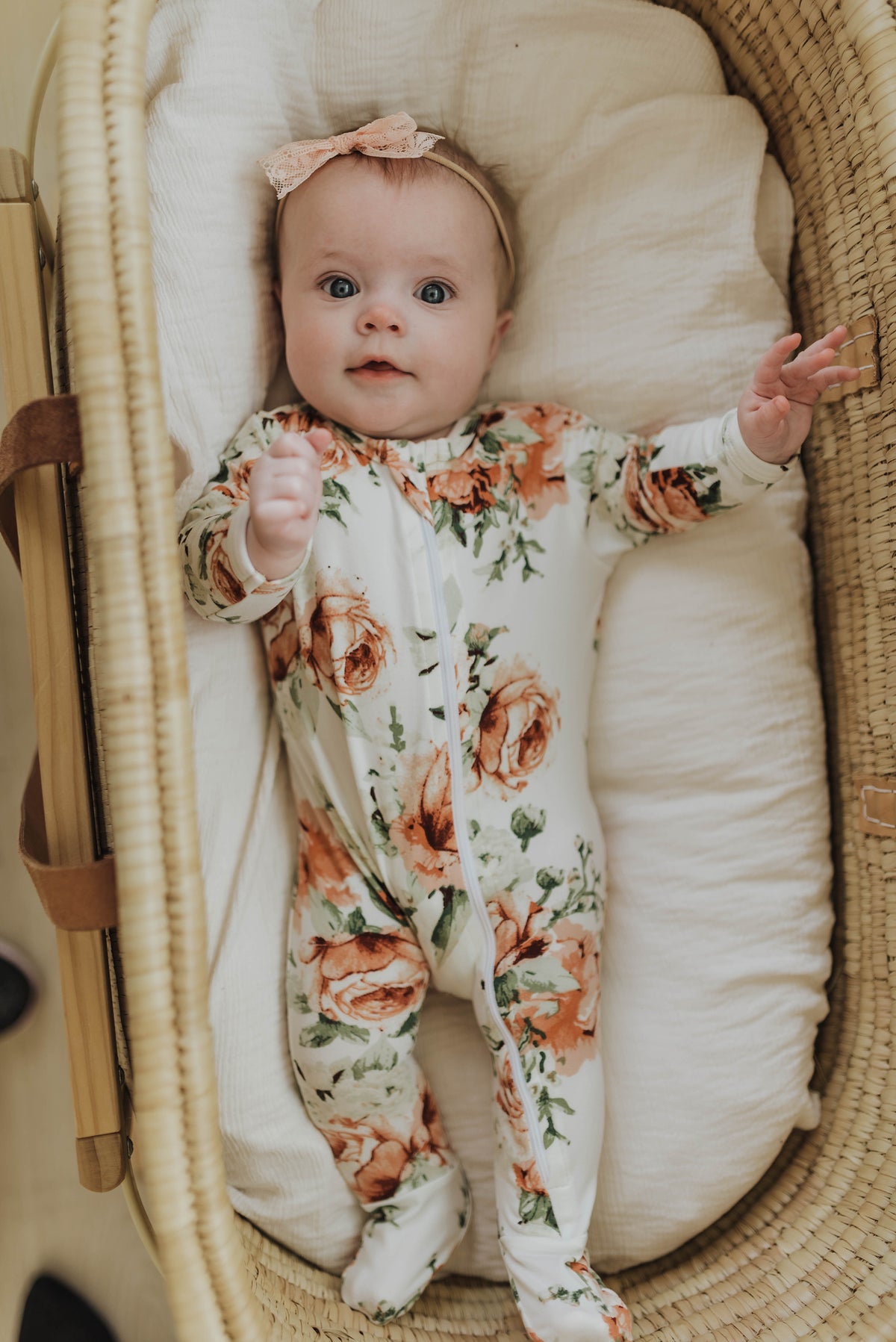 Cozy Zipper Footie Sleeper | Peach Peony - LITTLEMISSDESSA