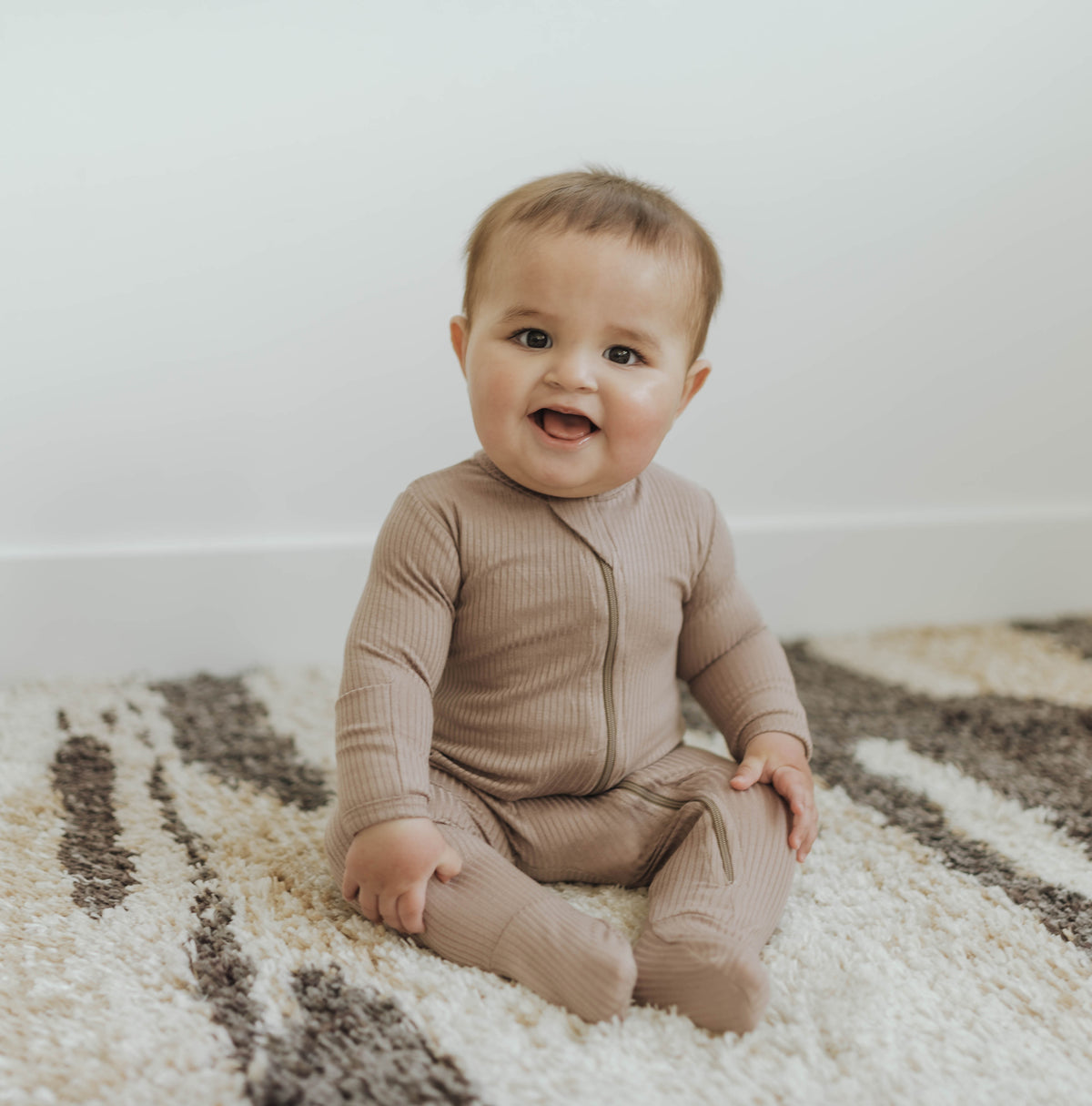 Cozy Zipper Footie Sleeper | Mocha Rib - LITTLEMISSDESSA