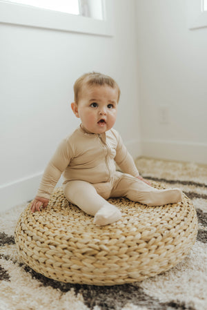 Cozy Zipper Footie Sleeper | Barely Beige - LITTLEMISSDESSA