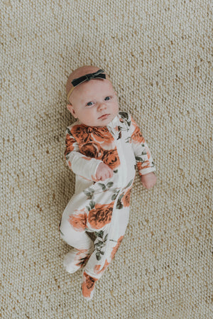 Cozy Zipper Footie Sleeper | Rose Garden - LITTLEMISSDESSA