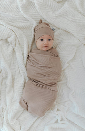 Jersey Swaddle Baby Blanket | Mocha Rib - LITTLEMISSDESSA