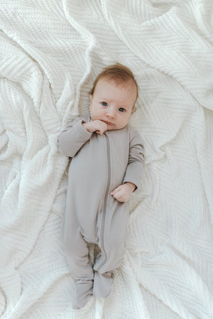 Cozy Zipper Footie Sleeper | Pebble Grey - LITTLEMISSDESSA