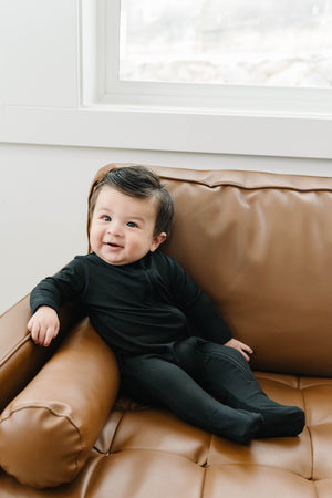 Cozy Zipper Footie Sleeper | Onyx Black - LITTLEMISSDESSA