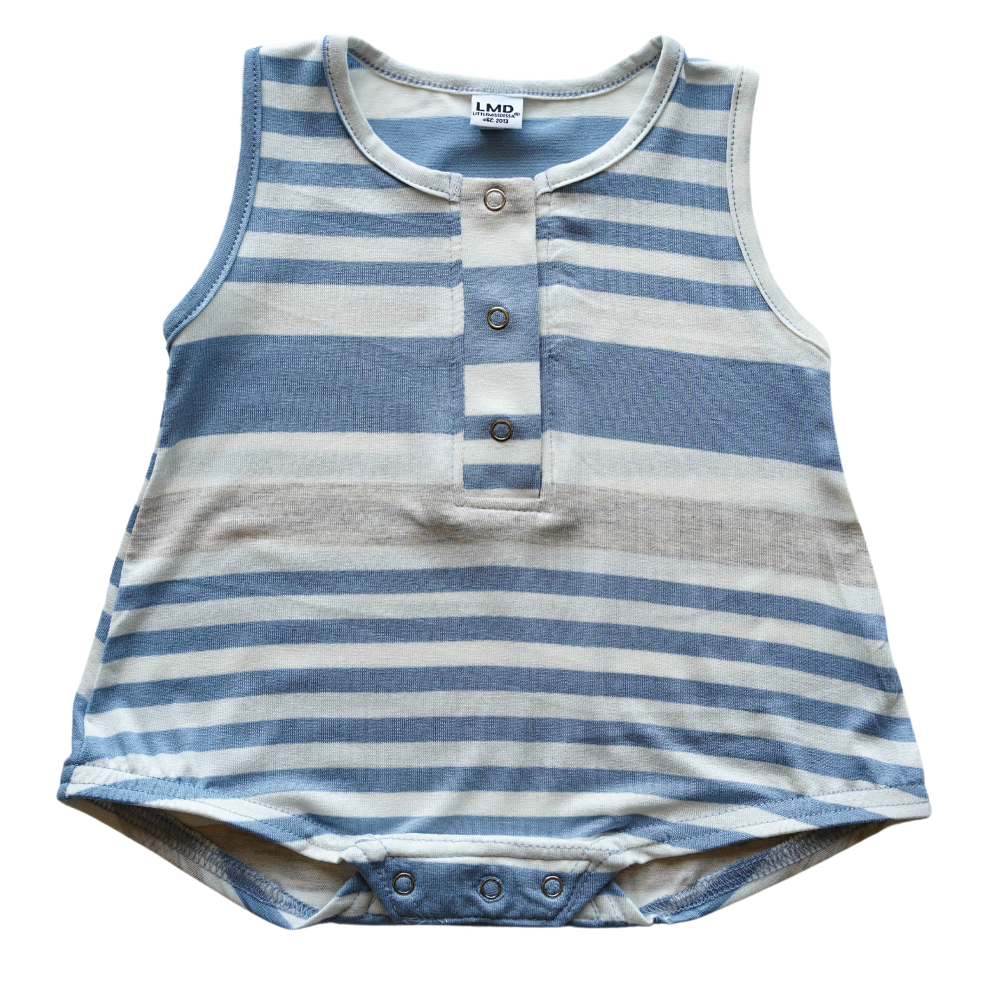 Cozy Romper | Steel Blue & Oatmeal Stripe - LITTLEMISSDESSA
