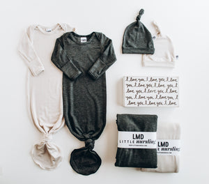 Knotted Gown | Charcoal Grey Rib - LITTLEMISSDESSA
